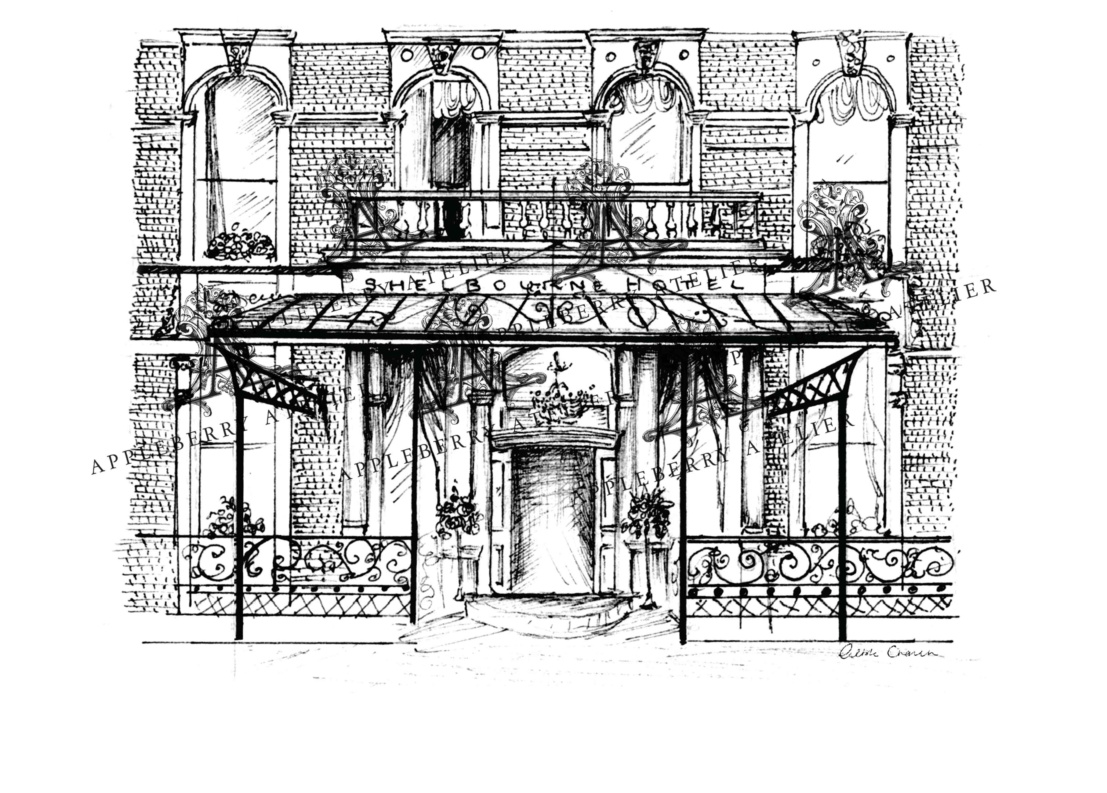 The Shelbourne Entrance Ink Venue Print