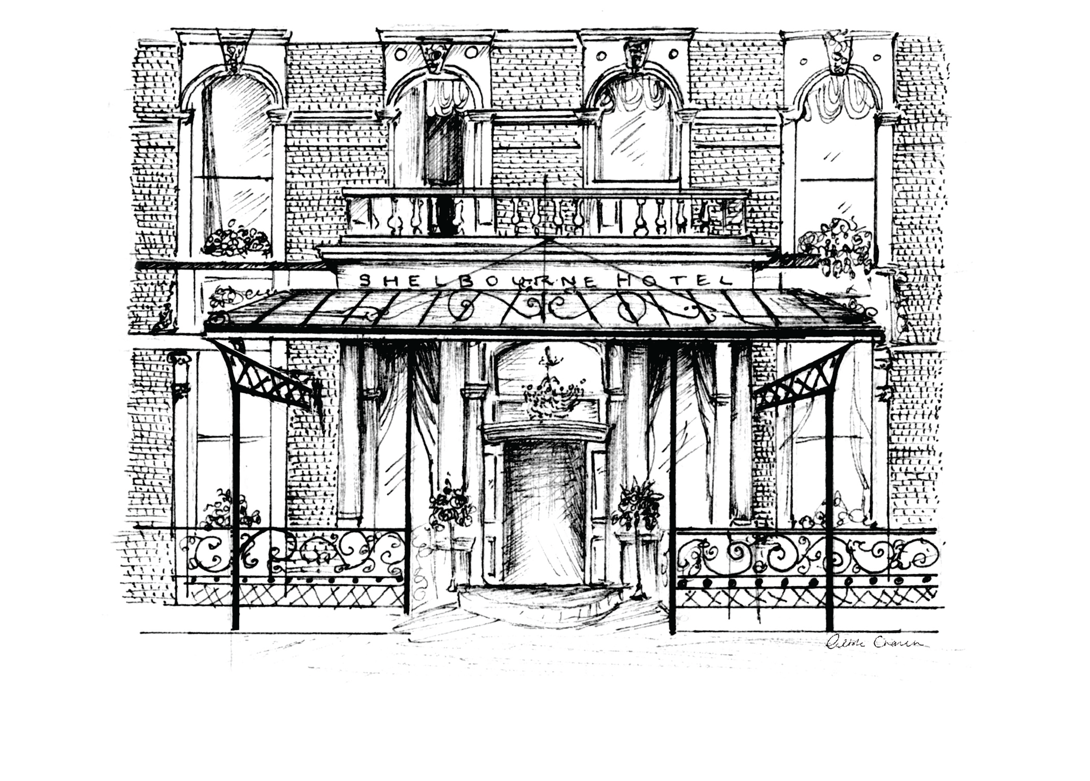 The Shelbourne Entrance Ink Venue Print