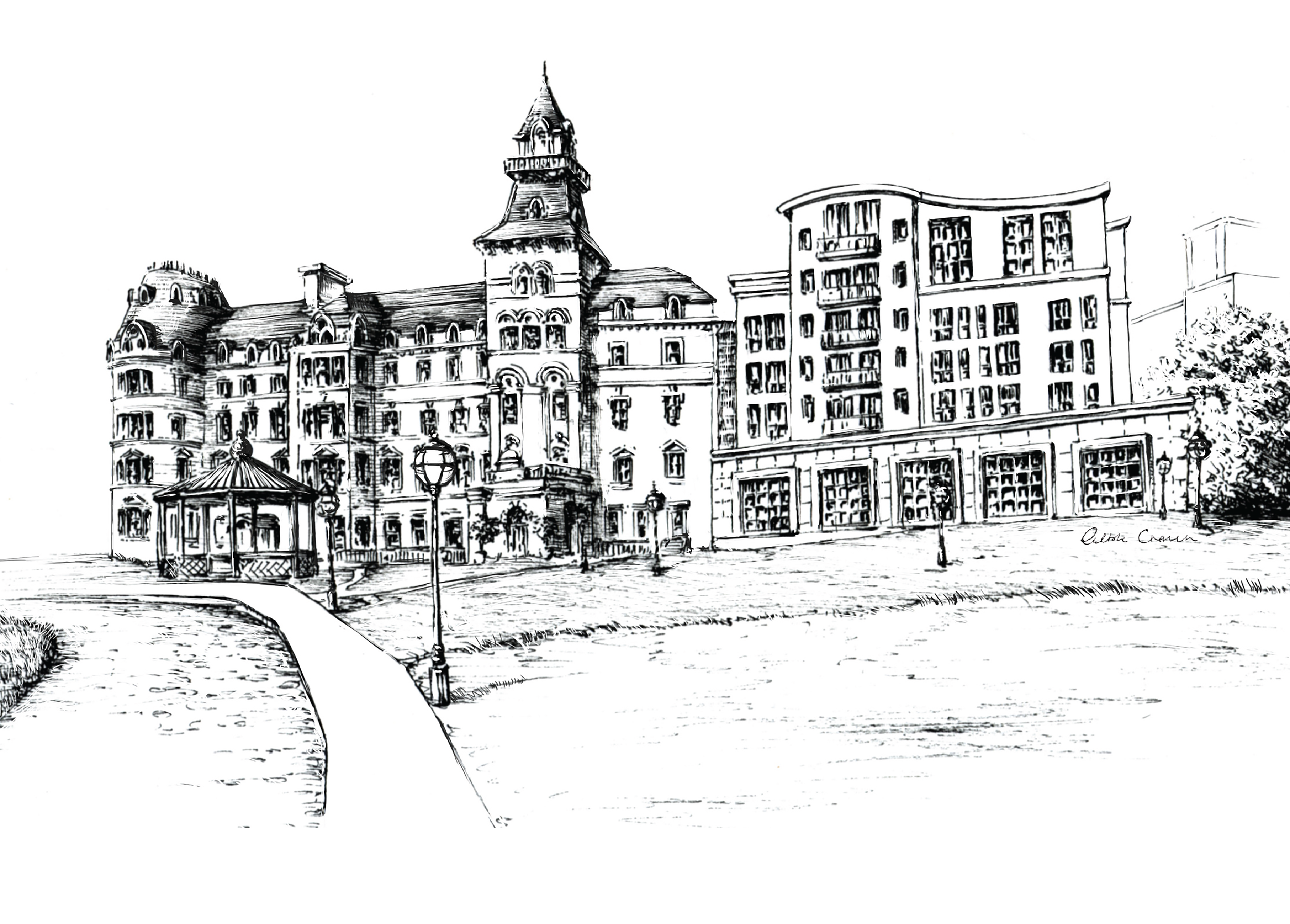 Royal Marine Hotel Ink Venue Print