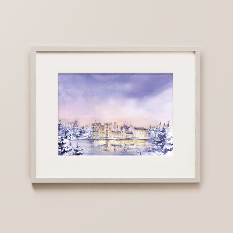 Adare Manor Ireland In Winter Toned Watercolor, Artwork Print