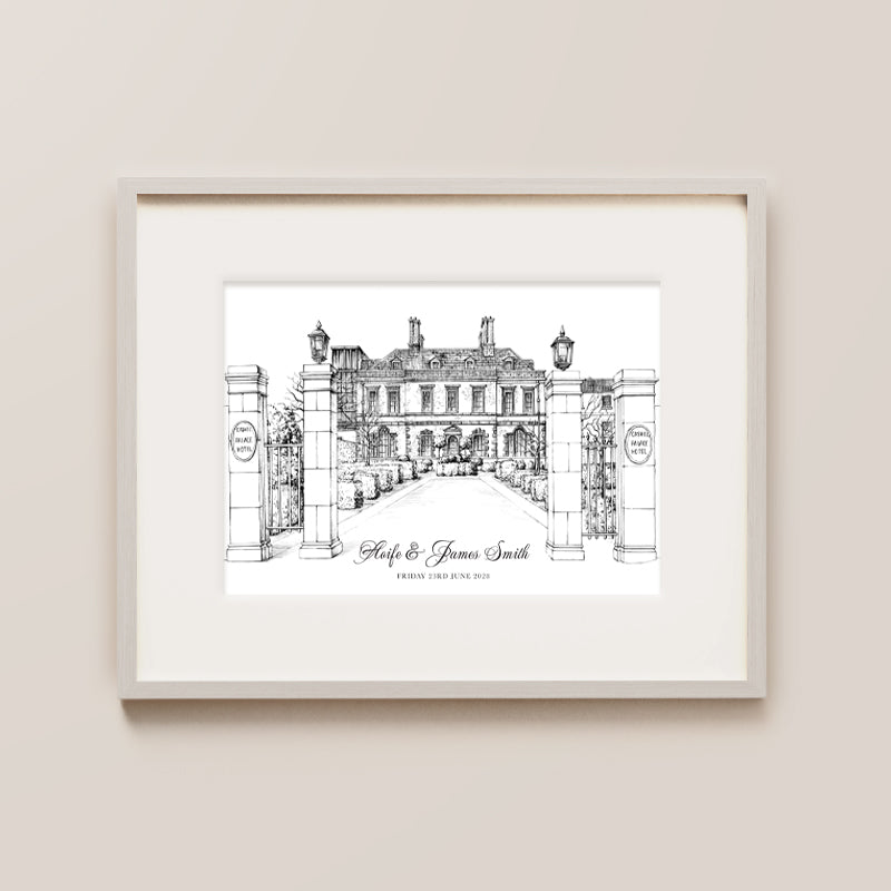 Cashel Palace, Co Tipperary,Irish Hotel Ink Drawing, Gift For All Occasions, With Names And Dates