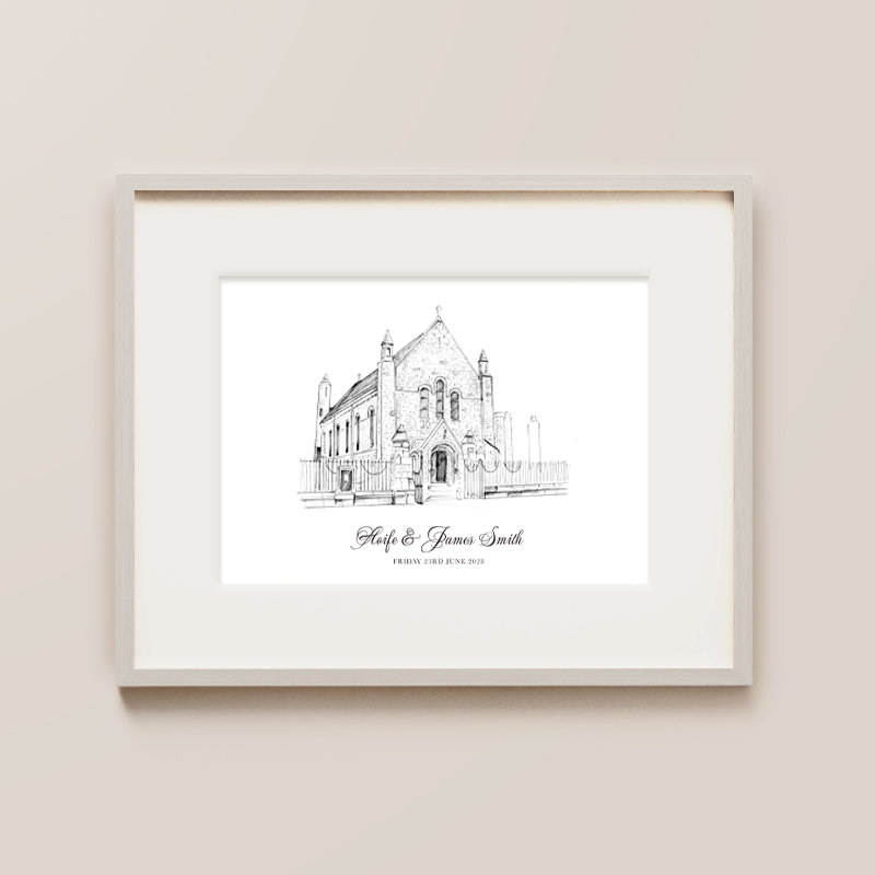 Honan Chapel, Cork Ireland, Wedding Ceremony Ink Print, Wedding Or 1st Anniversary Gift With Couples Name And Wedding Date