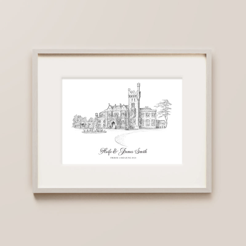 Lough Eske Castle, Co Donegal, Framed Ink Print