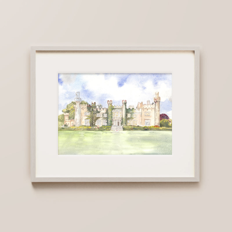 Luttrellstown Castle, Dublin, Irish Wedding Venue Watercolour Painting, Gift For 1st Anniversary, Wedding Day Including Nmae Of Couple And Wedding Date
