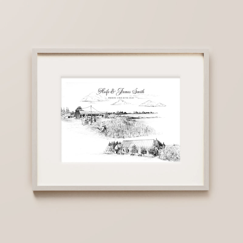 Mount Druid Wedding Venue Ink Print With Couples Names And Wedding Date, For 1st Anniversary