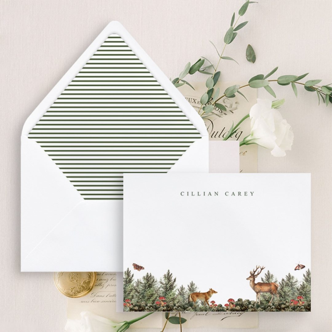 Personalied Childrens Note Card With Woodland Animails And Forest
