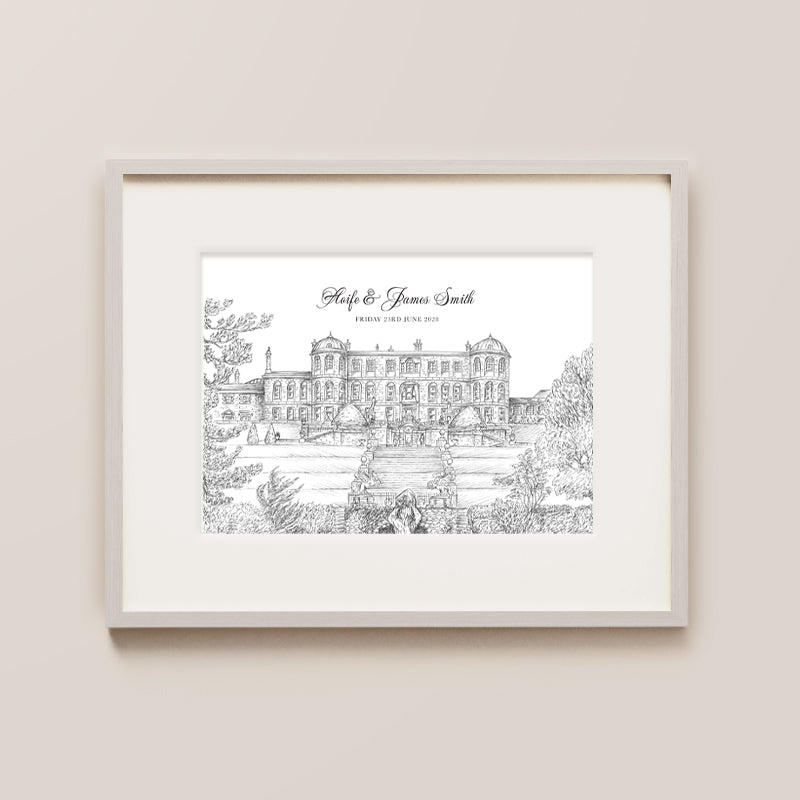 Powerscourt House Wedding Venue Ink Print With Couples Names And Wedding Date, For First Anniversary