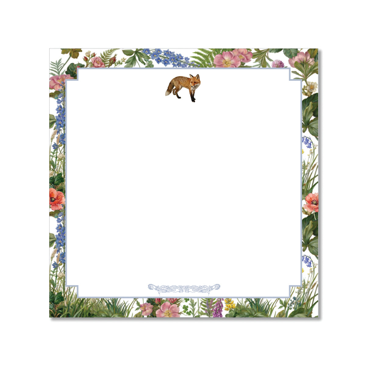 Summer Fox Super Notepad featuring fox illustration, botanical floral artwork, meadow details, and elegant countryside stationery design.