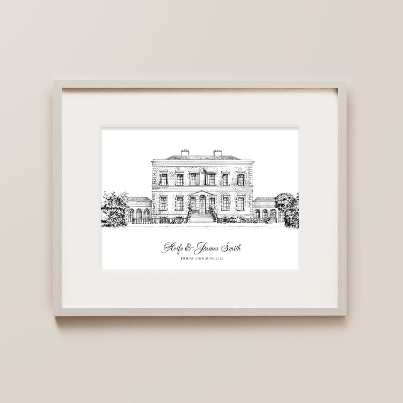 Bellinter House, Navan, Co Meath,Irish Hotel Ink Drawing, Gift For All Occasions, With Names And Dates