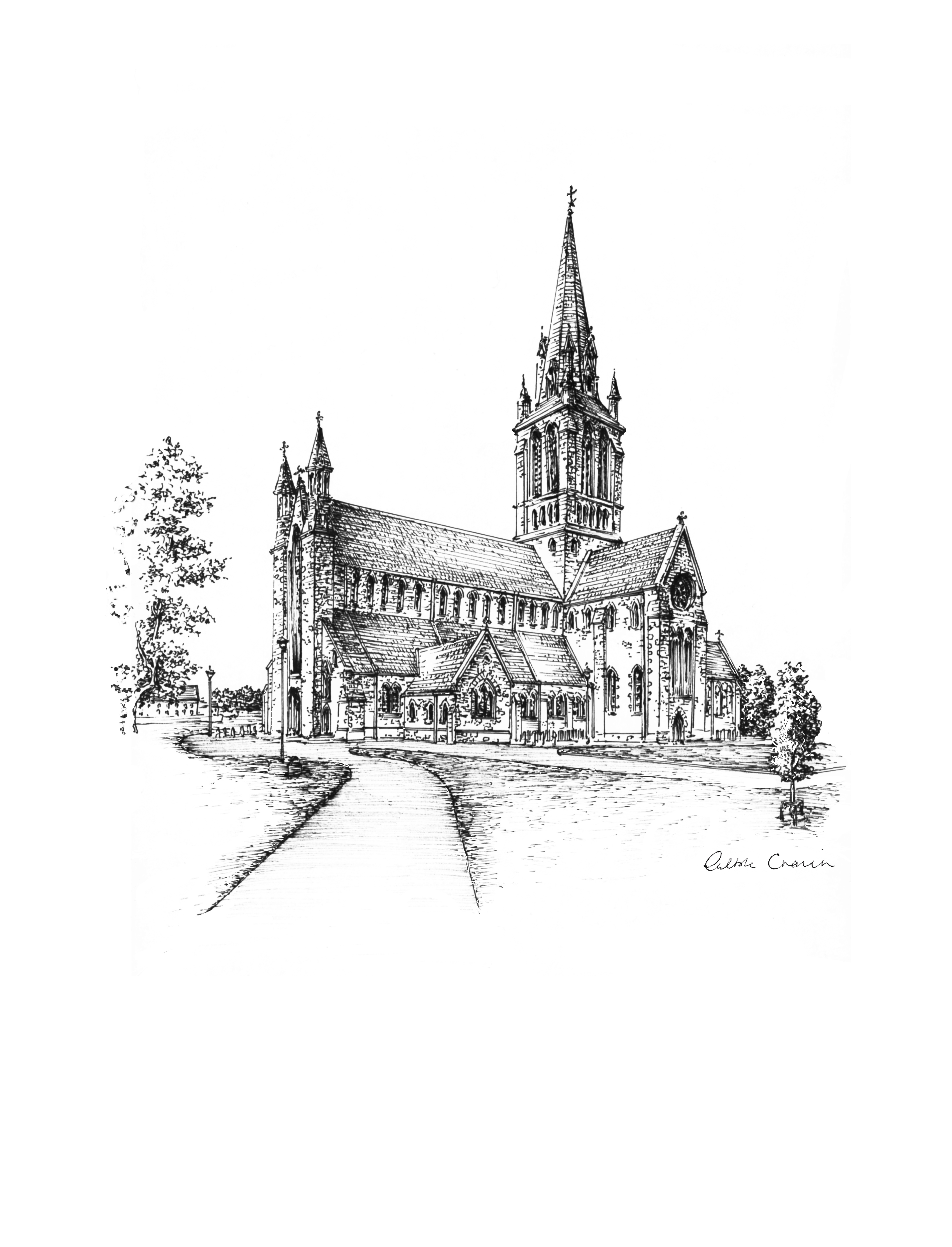 St Mary's Cathedral Killarney Ink Venue Print