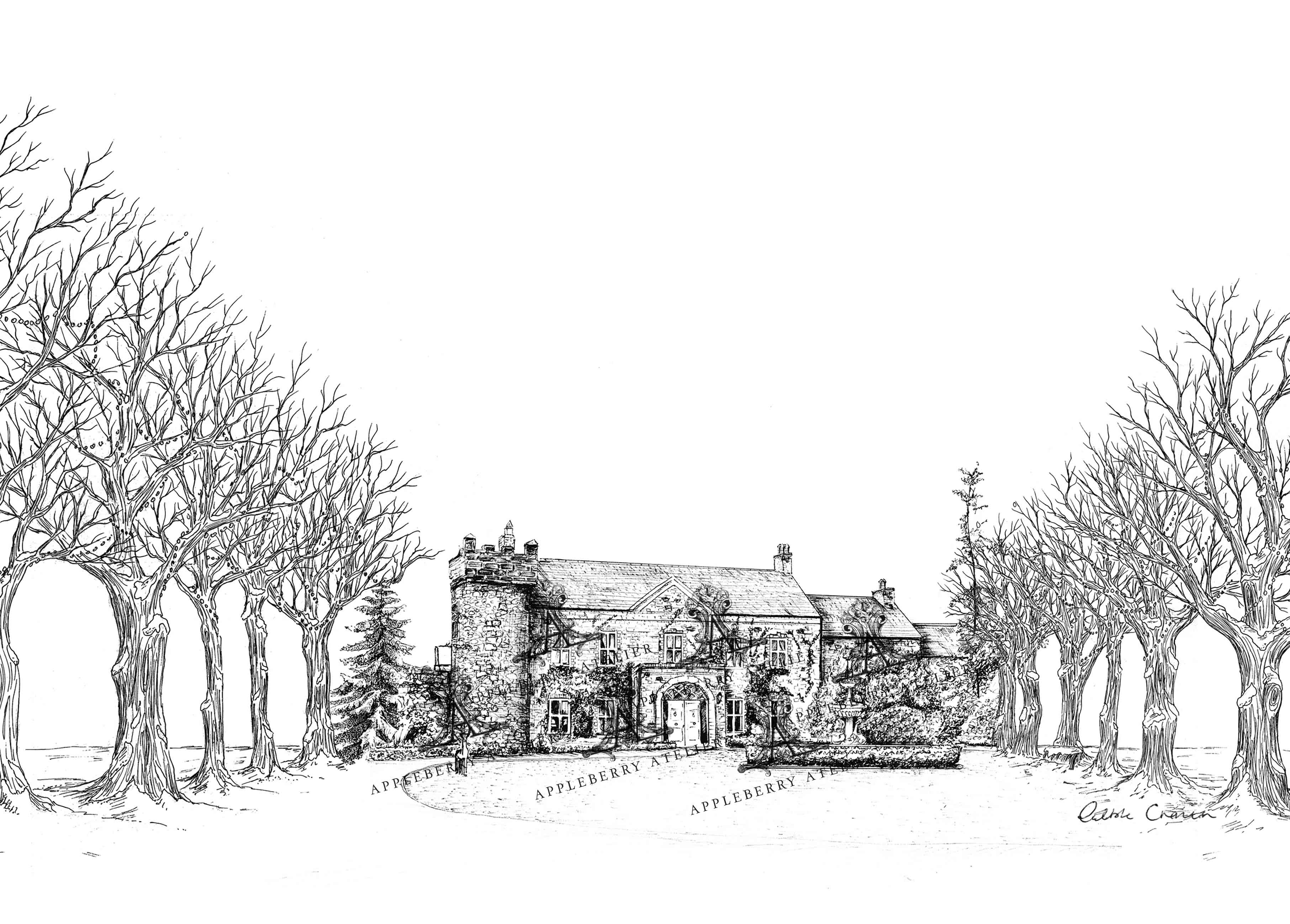 Ballymagarvey Village in Winter Ink Venue Print