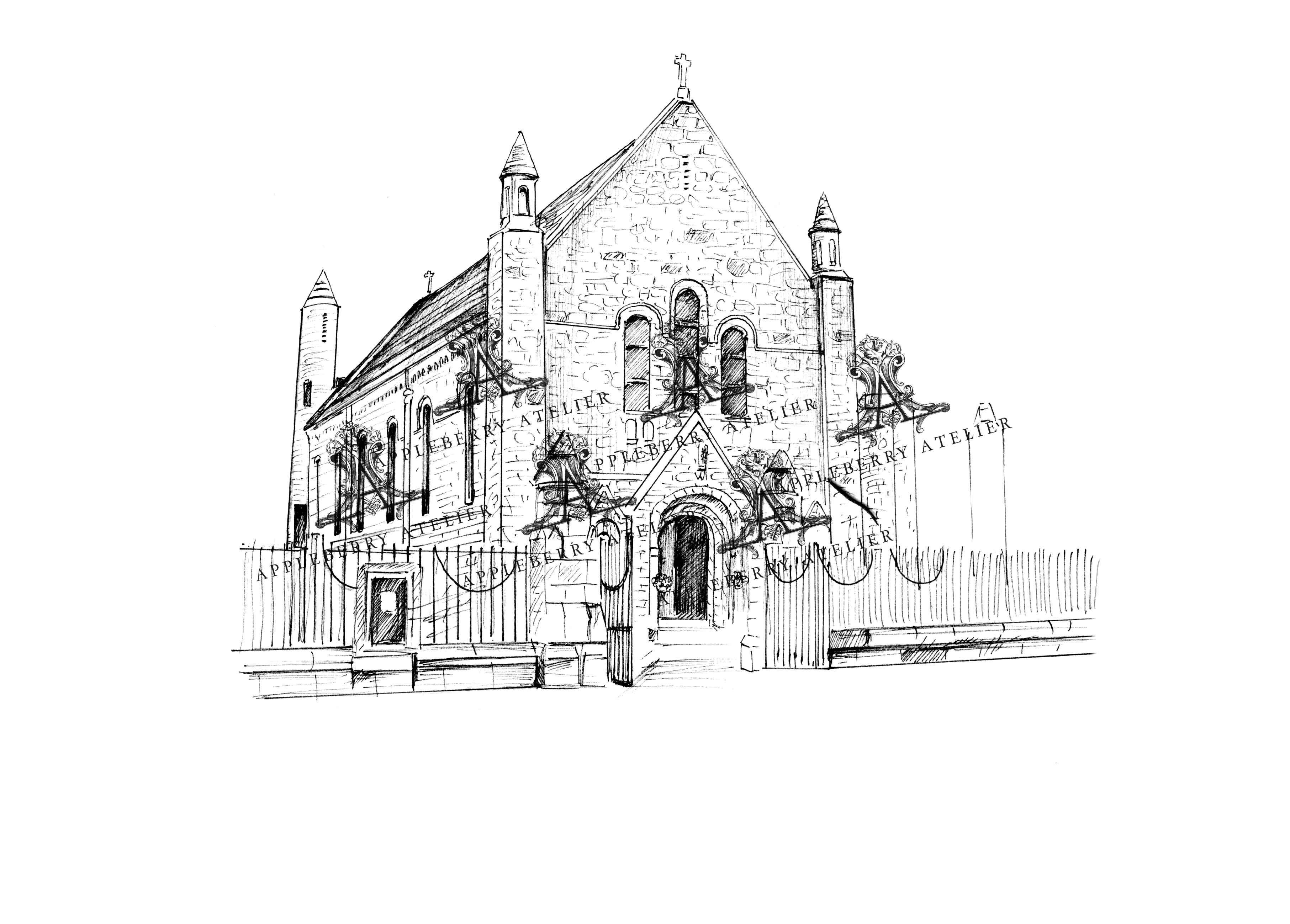 Honan Chapel Cork Ink Venue Print