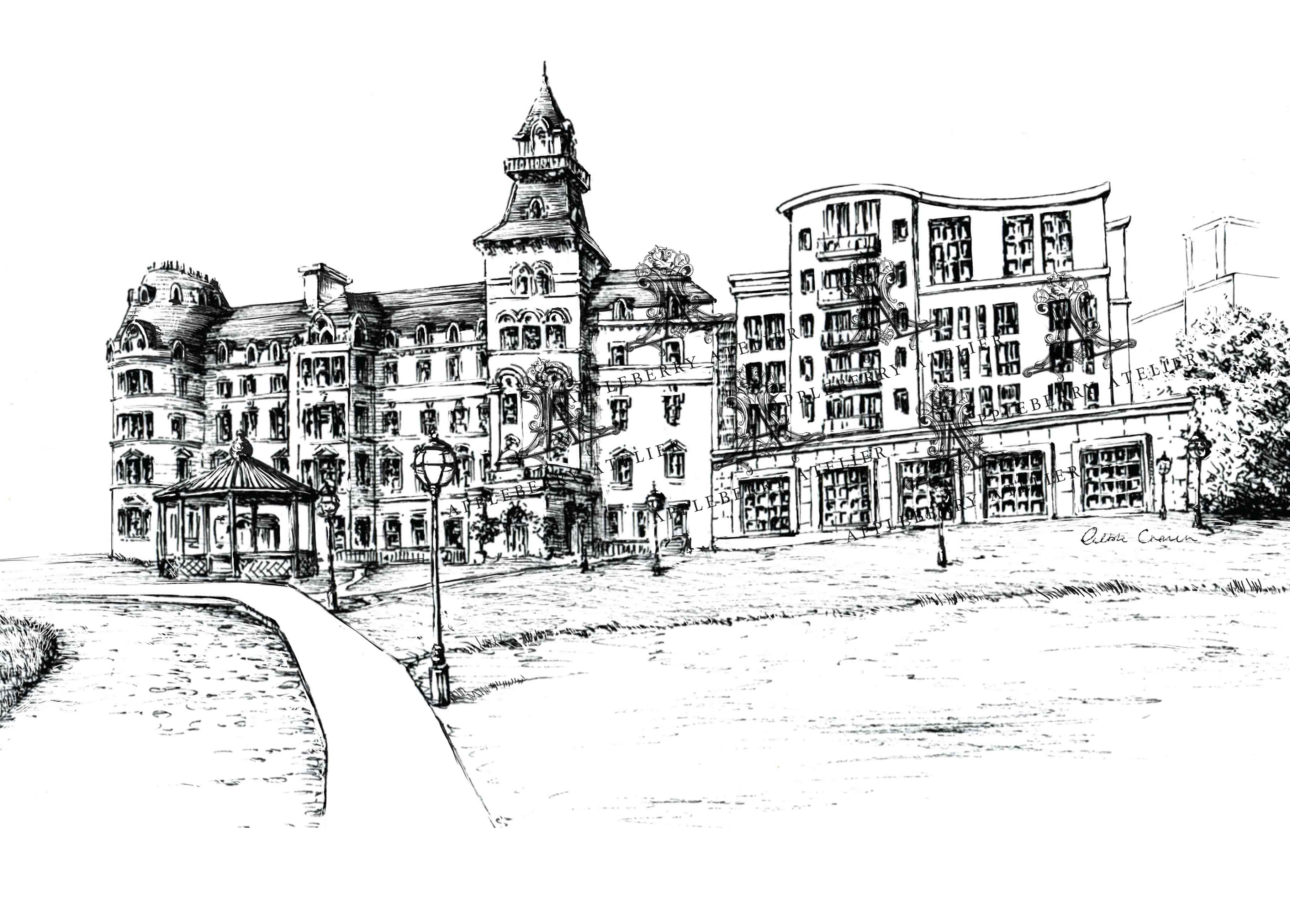 Royal Marine Hotel Ink Venue Print
