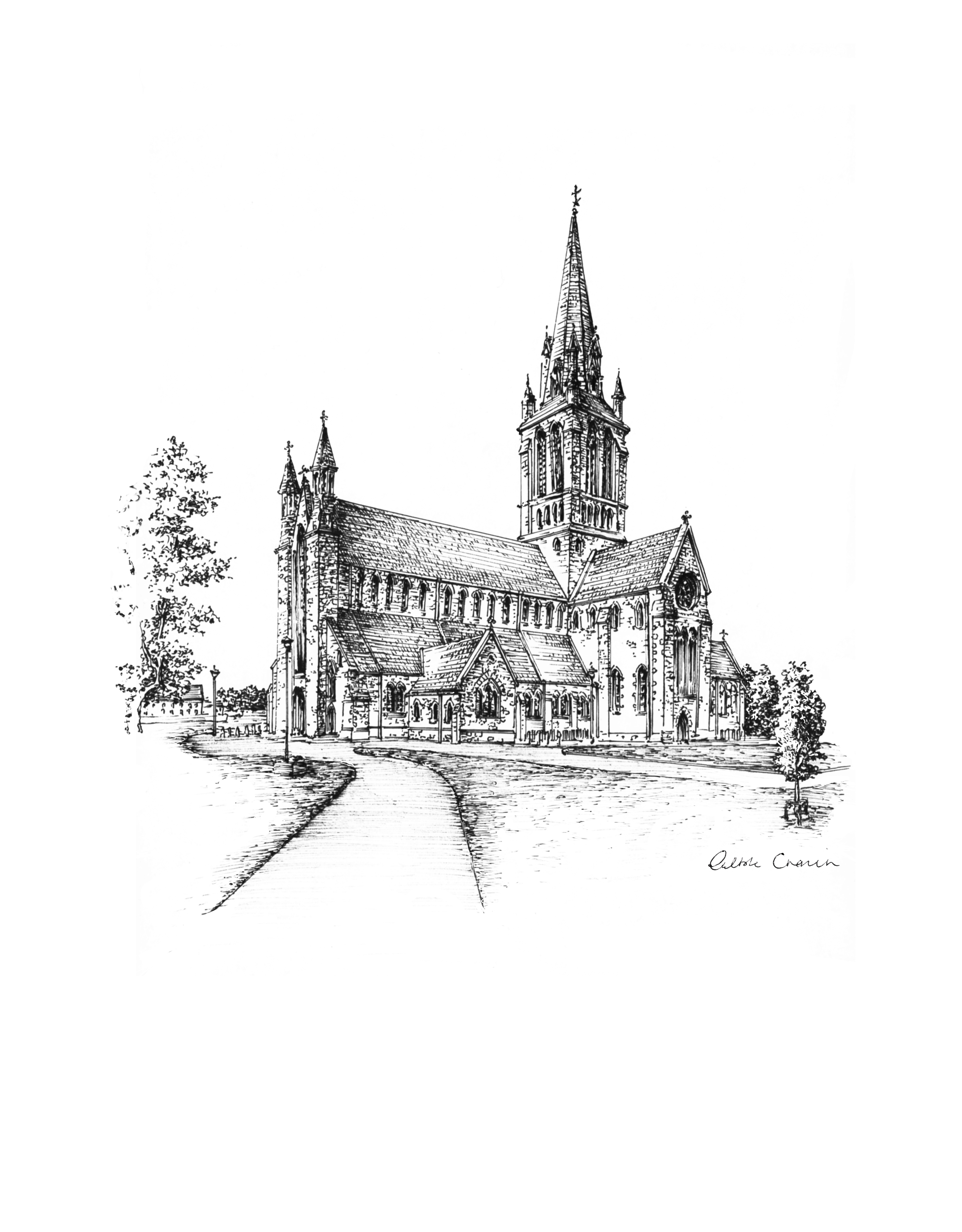 St Mary's Cathedral Killarney Ink Venue Print