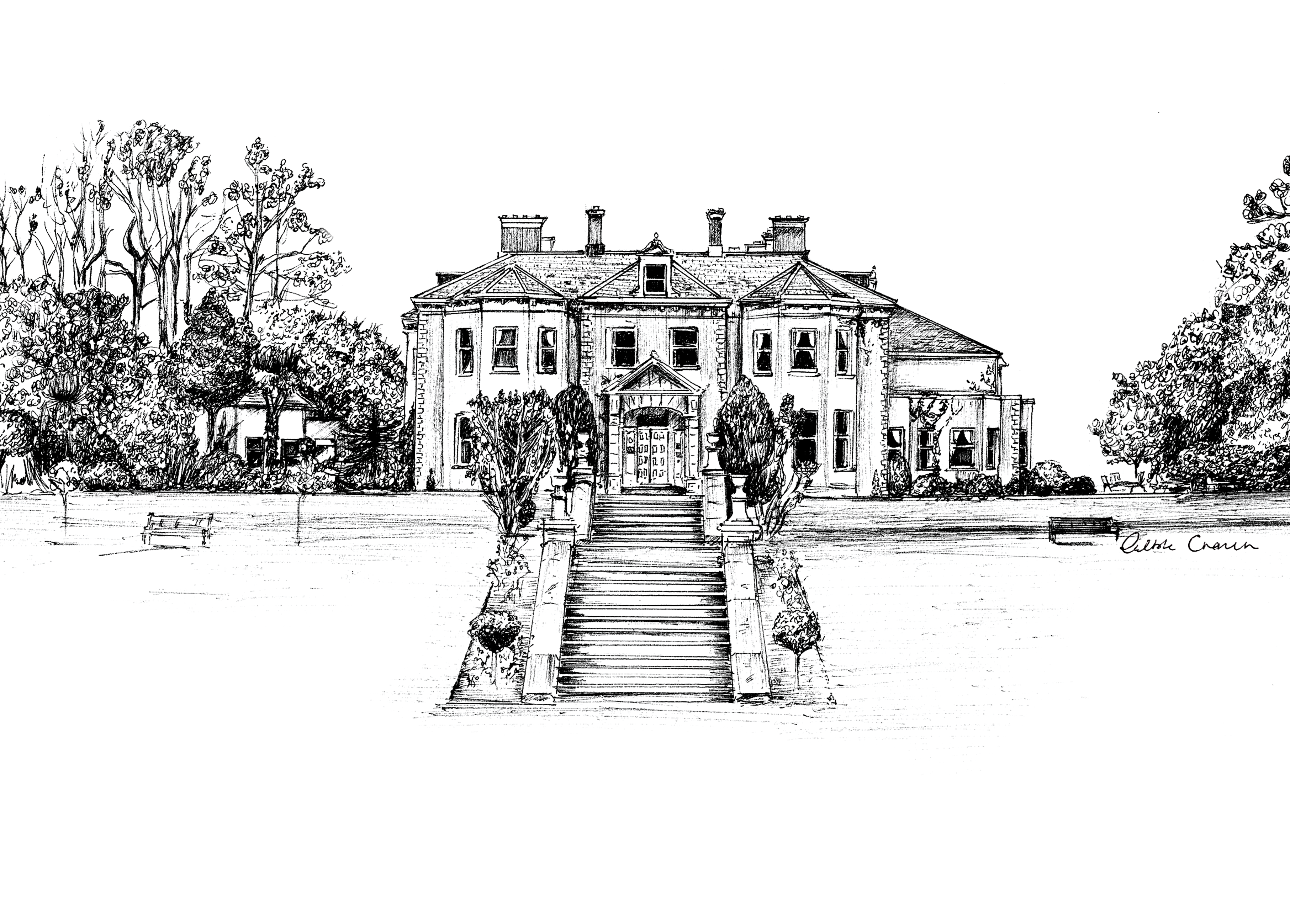 Ink illustration of Tinikilly House