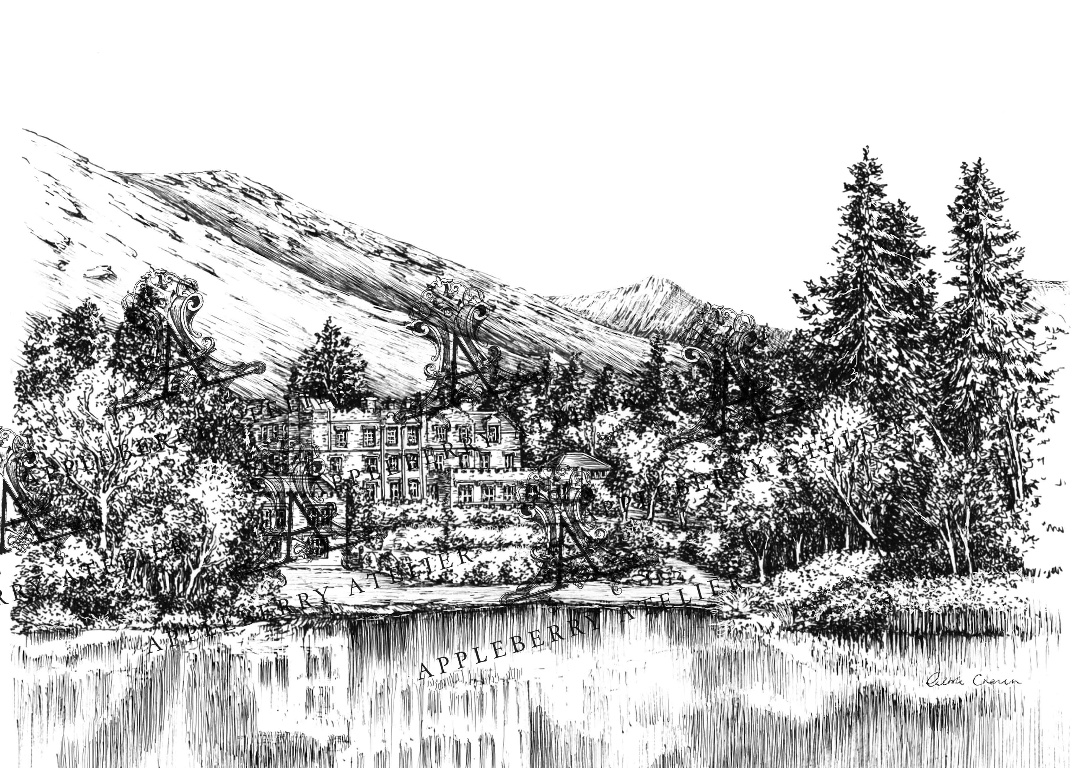 Ballynahinch Castle Ink Venue Print
