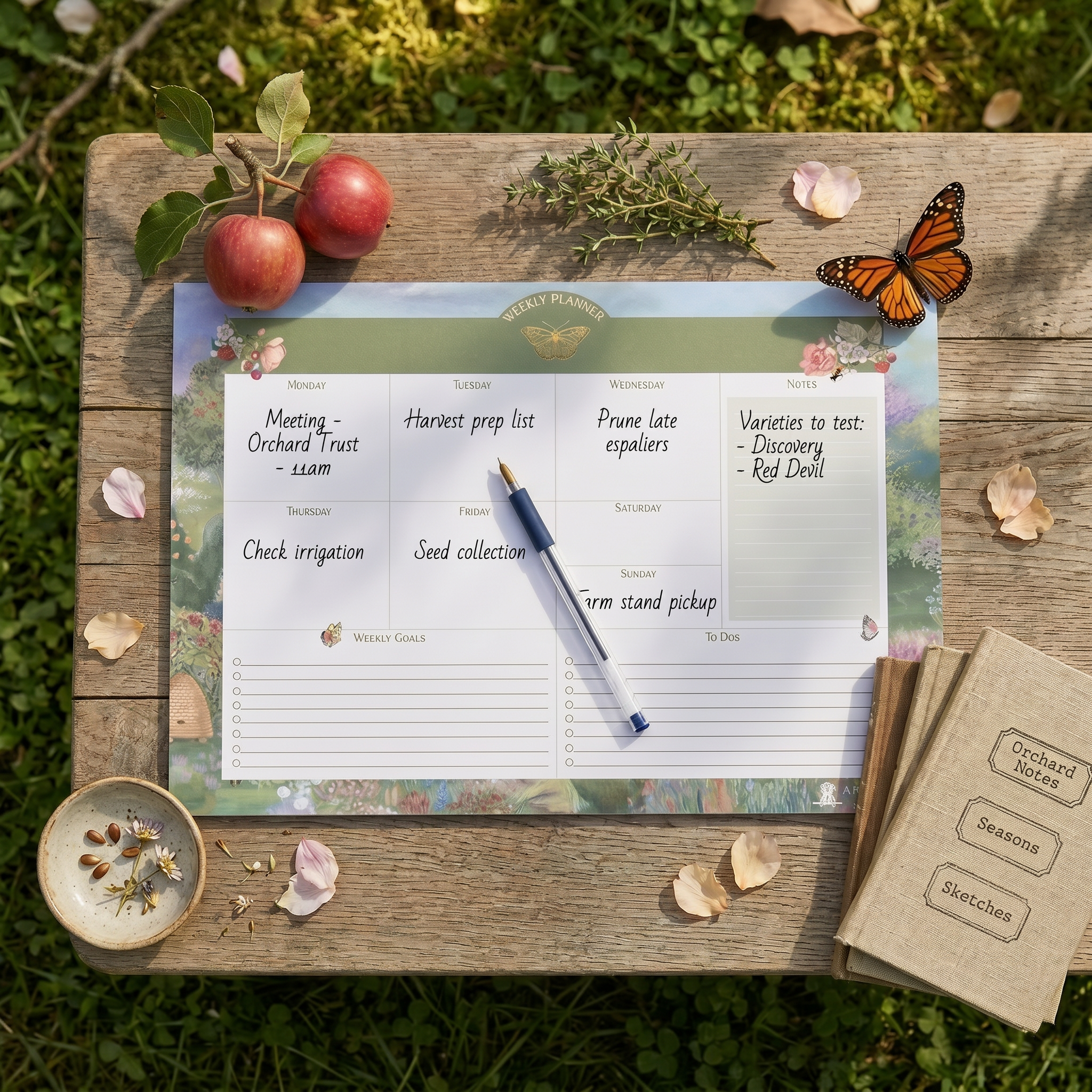 Butterfly Garden weekly planner pad featuring botanical floral artwork, butterfly illustrations, spacious planning layout, and luxury Irish stationery design.