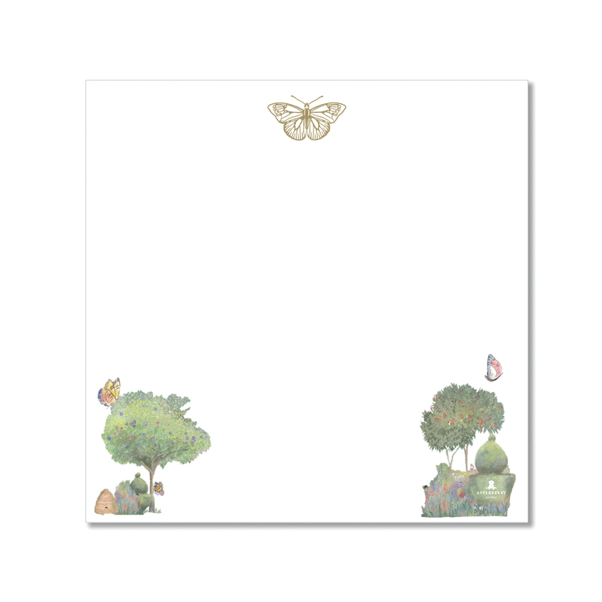 Butterfly Garden Super Notepad featuring botanical garden illustrations, flowering trees, butterflies, and elegant Irish stationery design.