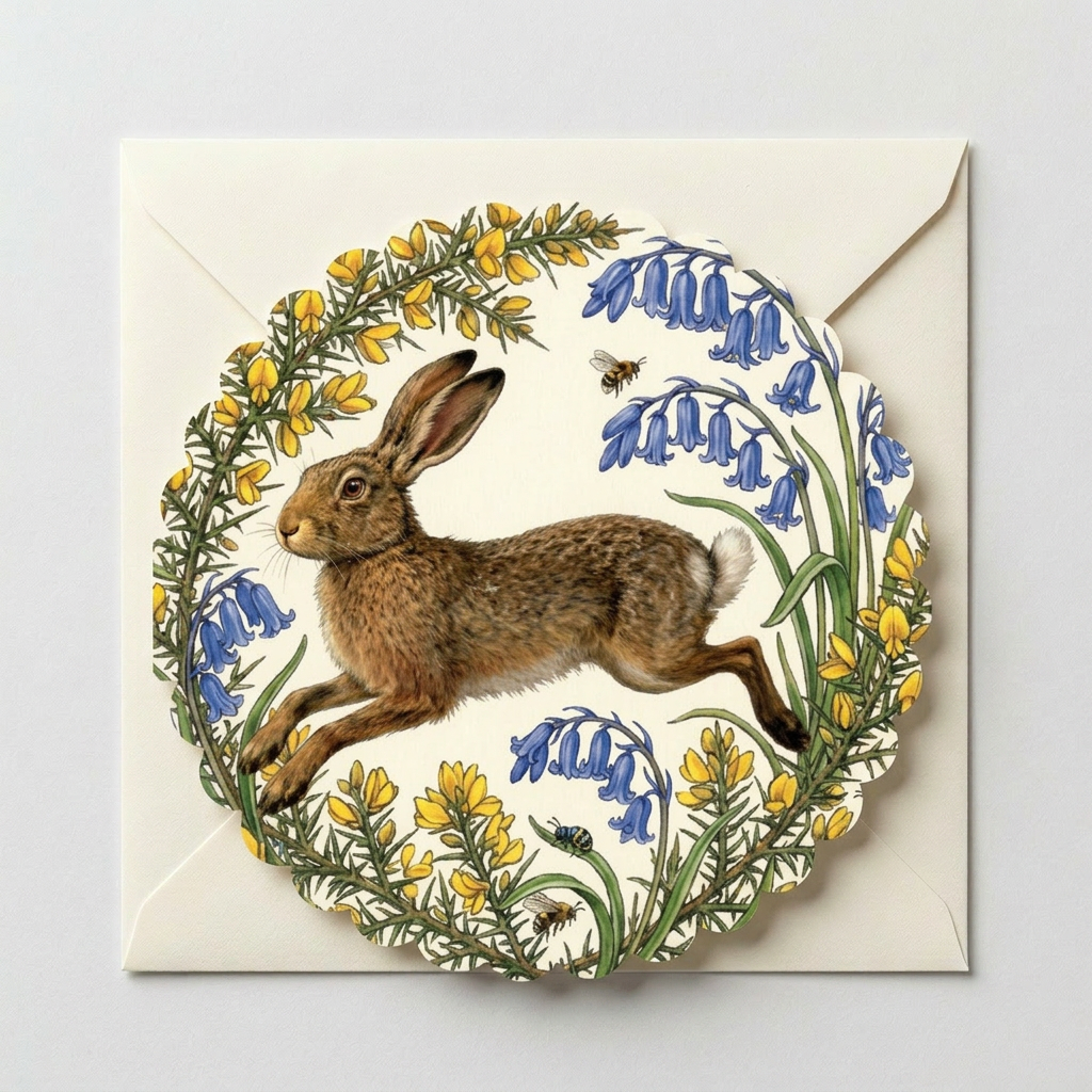 Spring Leap, Scalloped Round Greeting Card