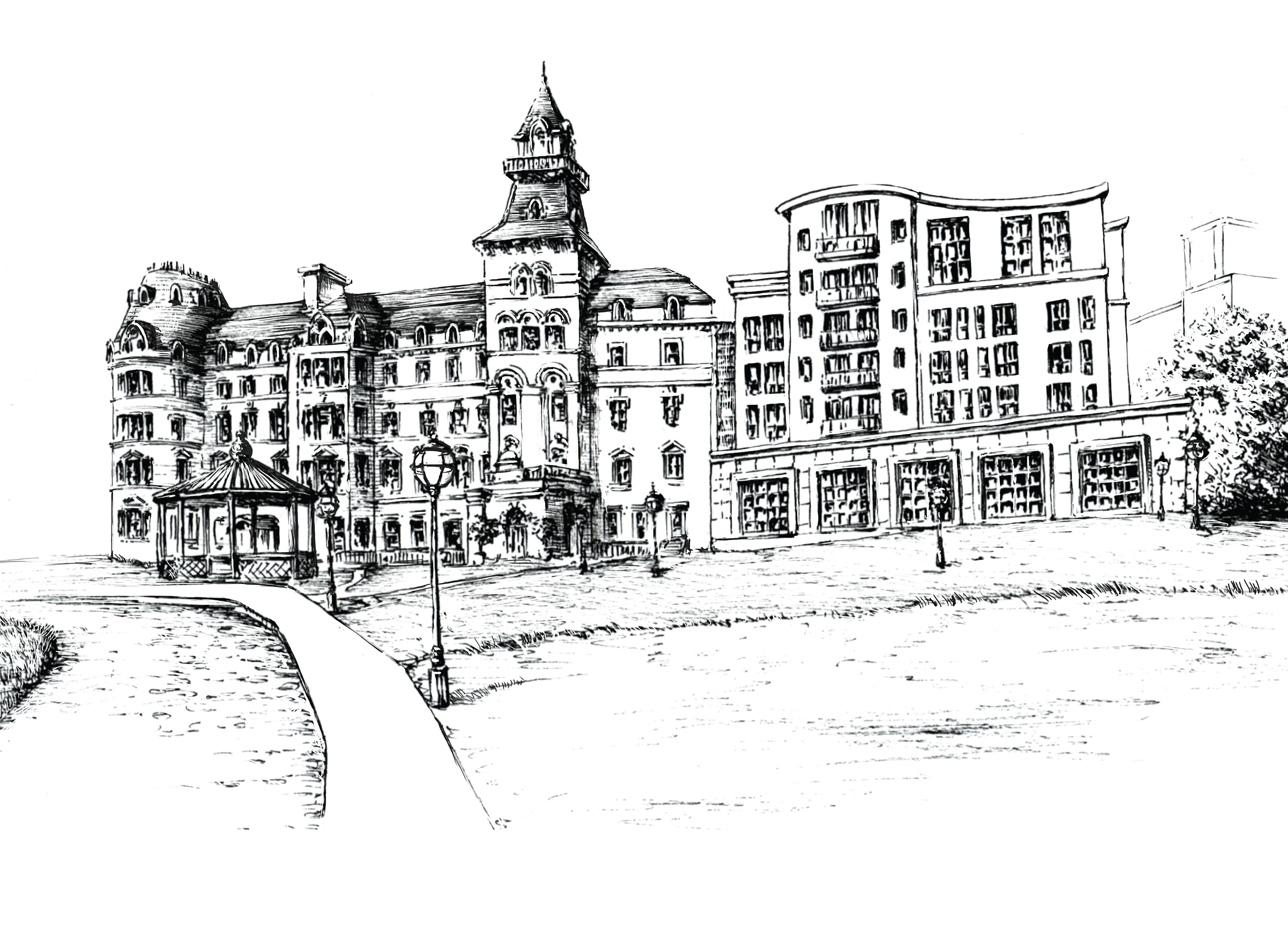 Royal Marine Hotel Ink Venue Print
