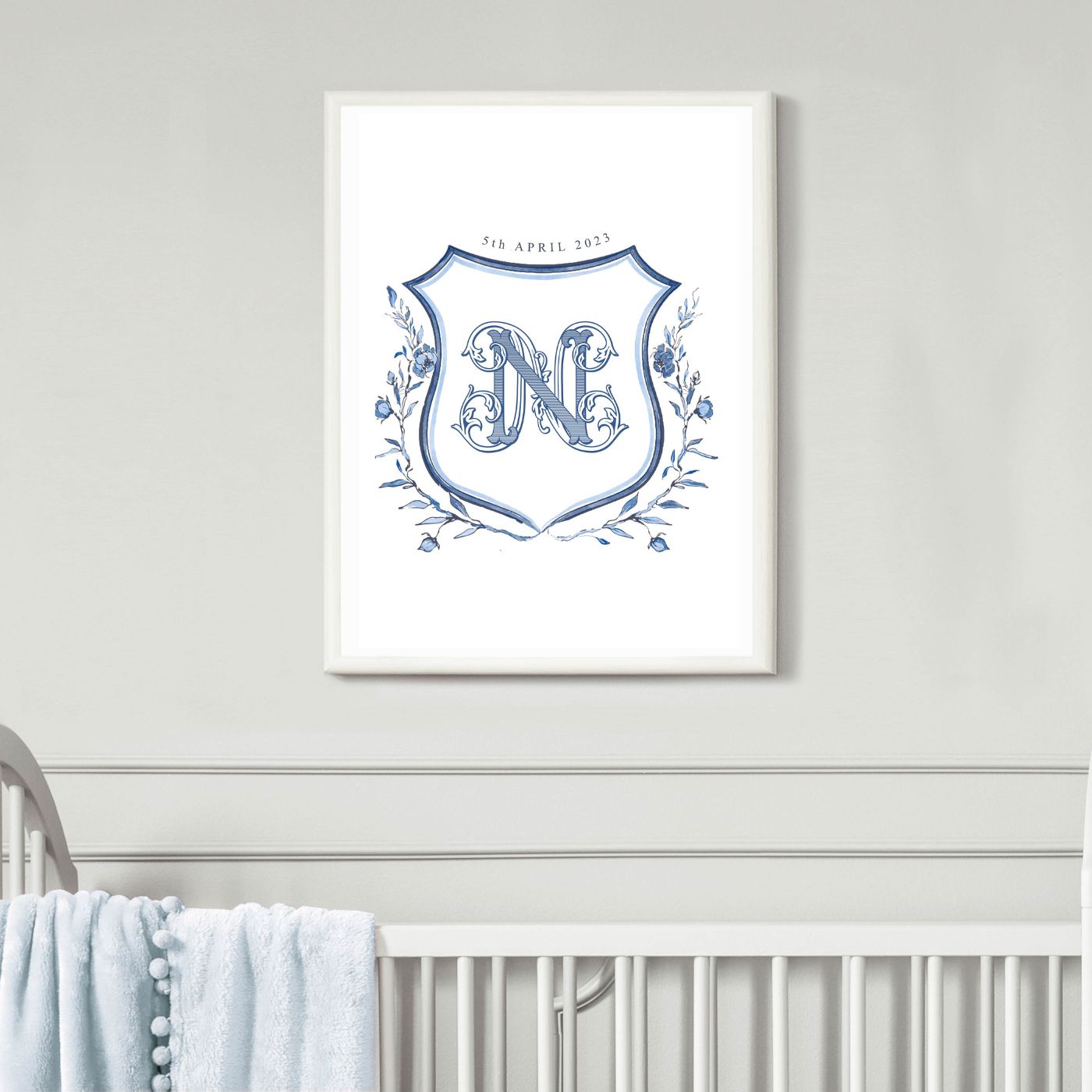 Vintage Blue Crest Nursery Prints