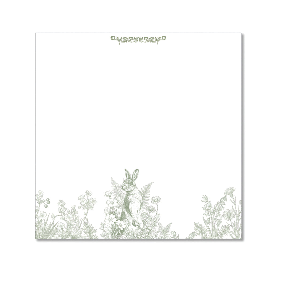 Wild Hare Super Notepad featuring wild hare illustration, botanical floral artwork, meadow flowers, and elegant countryside stationery design.